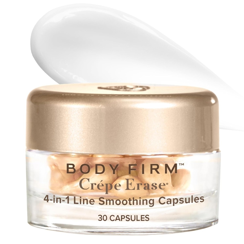 BODY Fire Crepe Erase 4-in- 1 Line Smootthing Capsules, Anti- Aging, Hydrating Face and Eye Serum dengan Acid Hyaluronic dan Multi- Chain Peptide for Wrinkles, Crepe Skin & Fine Lines, 30 Count