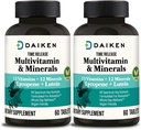 DAIKEN Mini Multivitamin, 60 tablet, diperkaya dengan Lutein, Lycopene & Folic Acid, Waktu melepaskan Multivitamin untuk Perempuan & Pria, Vegan & Mudah ditelan (Paket 2)
