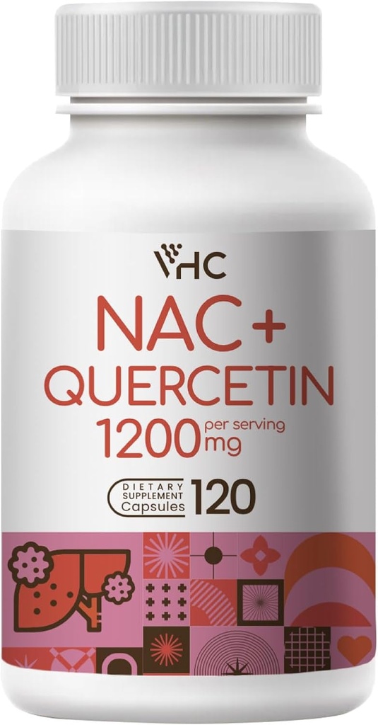 VHC NAC Tambahan, Acetyl L- Carnitine1200mg Plus Quercetin, Optimum Dose (1200mg + 100mg), 2 dalam 1 Dual Action Formula N- Acetyl- Cysteine dengan Quercetin, untuk Respilatory, Liver, Imune, Dibuat di USA