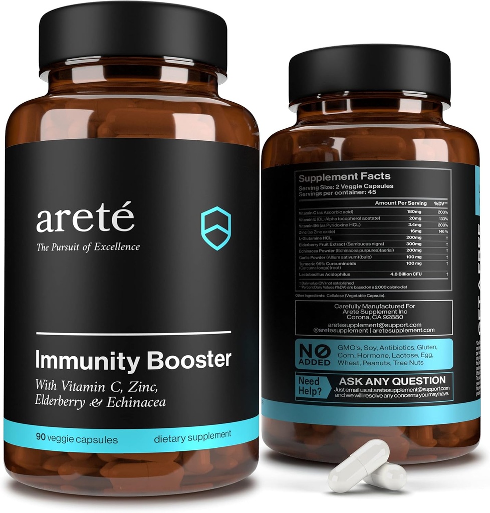 Premium Imunity Booster Suplemen - 10 dalam 1 Natural Respiratory & Imune System Booster, 90 Capsules, Vitamin C, Zinc, Elderberry, Turmeric Curcumin, Garlic, Probiotic Ammune Boost Dukungan Vitamin