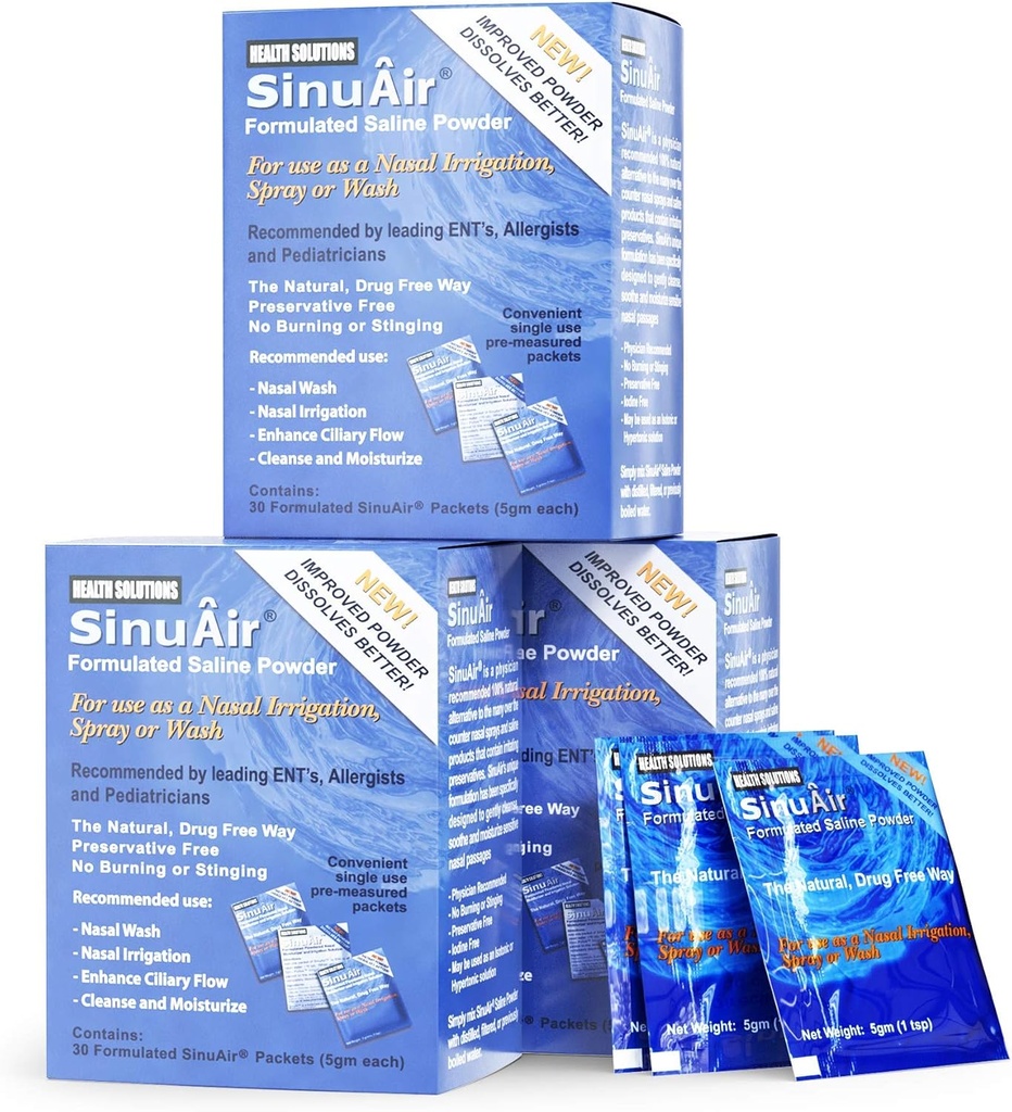 Paket Saline Air Sinus Rinse - Pajang Solusi Garam Premixed untuk SinuPulse Elite System, Neti Pot, Nose Wash Bottle & Nasal Irrigation, 90 Paket