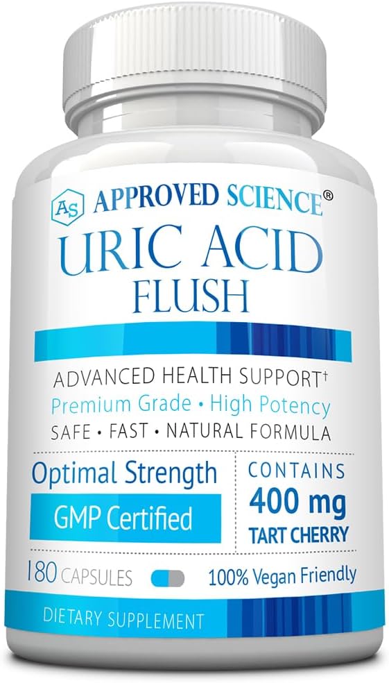 Approved Science ® Uric Acid Flush Suplement with Folic Acid and Tart Cherry - 180 Kapsul - 3 Bulan Supply