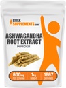 Suplemen BulkSuplemen .com Ashwagandha Root Extract Powder - Ashwagandha Suplemen, Herbal Suplemen - Vegan & Gluten Bebas, 600mg per Serving, 1kg (2.2 lbs) (Paket 1)