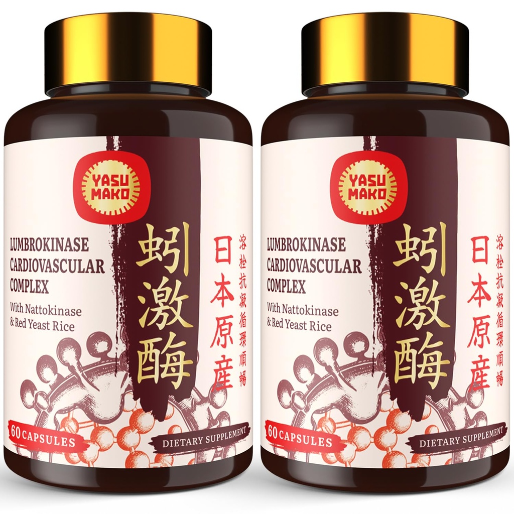 Lumbrokinase 100mg (Max Activity 1.000,000 LKU), Nattokinase 100mg-2,000 FU of Activity dan Red Yeast Rice 300mg, Lumbrokinase Enzymes Suppplemen, Cognition, 120 Capsules (Paket 2)