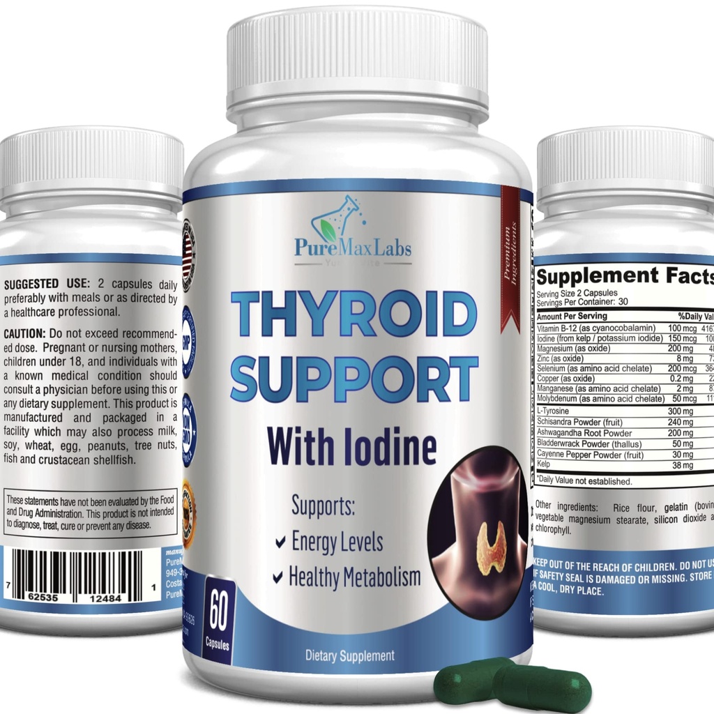 Dukungan thyroid dengan Iodin - Metabolisme Booster, Energi Booster, Meningkatkan Fokus - Premium Non-GMO Tambahan 60 Kapsul