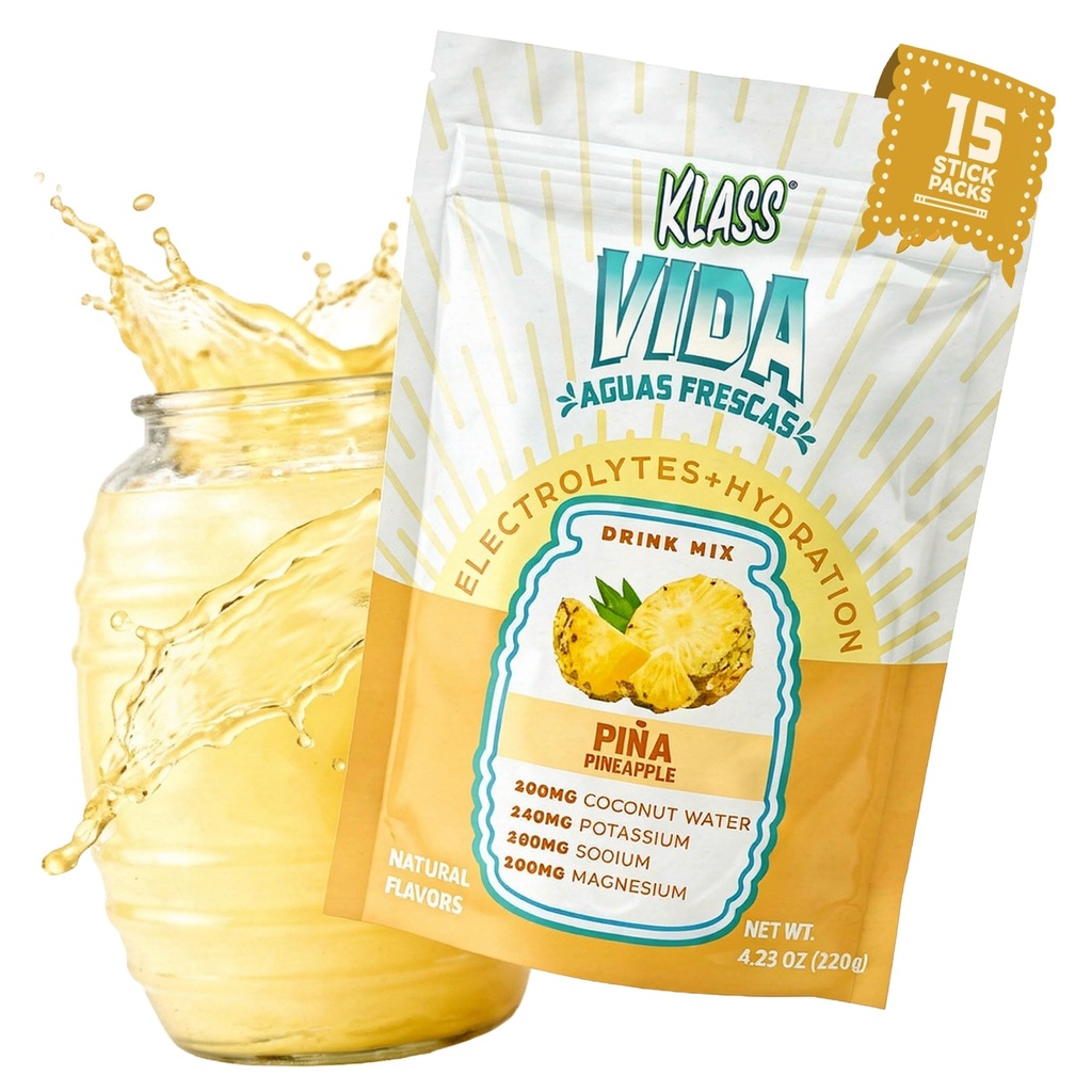 Electrolite Drink Mix - Pineapple Agua Fresca Flavor 124; Sugar- Free Hidration Powder dengan Coconut Water & Minconut 124; 15 Single - Serve Stick Packs, Low Calorie, Natural Flavor