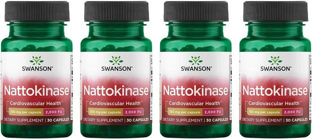 Swanson Nattokinase 2000 Fibryoolytic Unit 100 milligram 30 Capsules Enzyme (4 Pack)