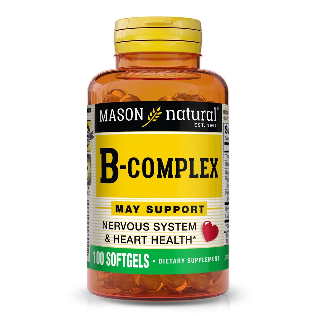 MASON NATURAL Vitamin B, Kompleks, 300, Day Supply, for Normal Nerve Dukungan dan Metabolisme Energi, 100 Softgel (Paket 3)