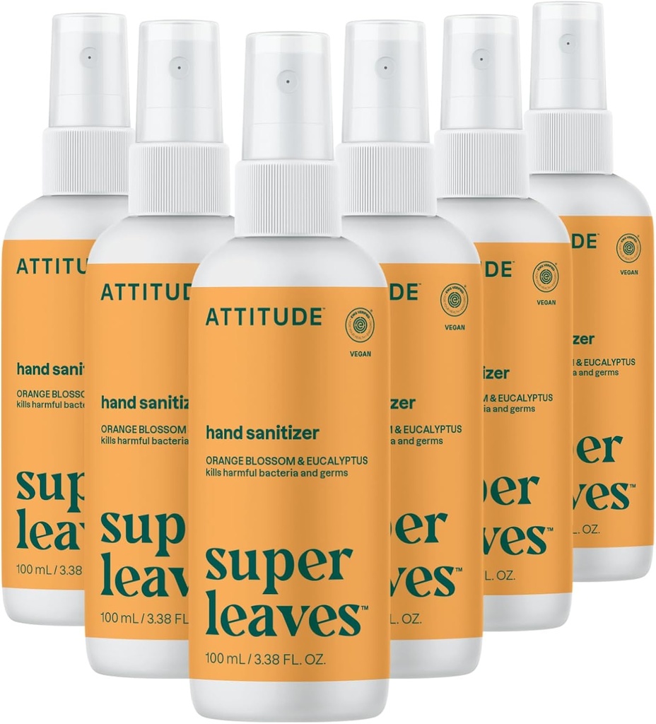 Santizer TAKEDE Hand, EWG Verified, Kills Germs & Bakteria, Vegan & Plant - Based, Safe for Dewata & Kid, Orange Blossom & Eucalyptus Scent, 3.38 Fl Oz (Paket 6) (Spray Bottle)