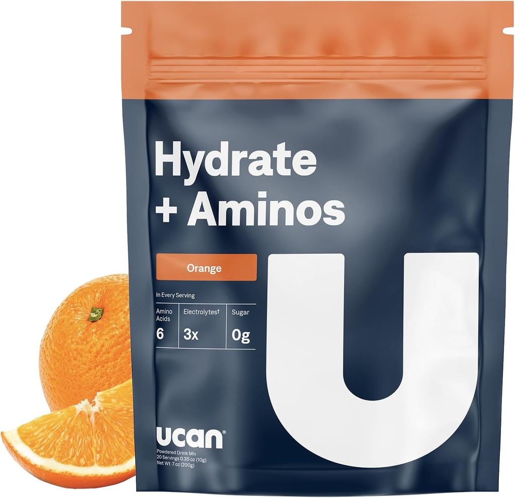 UCTAN Hydrate + Aminos, Orange 20 Serving Bag, Keto, Sugar- Free Electrolite + Muscle Recovery, Escule Electrolite + EAS & BCAAs, Non- GMO, Vegan, for Runners, Gym-Goers, Performance Athletes