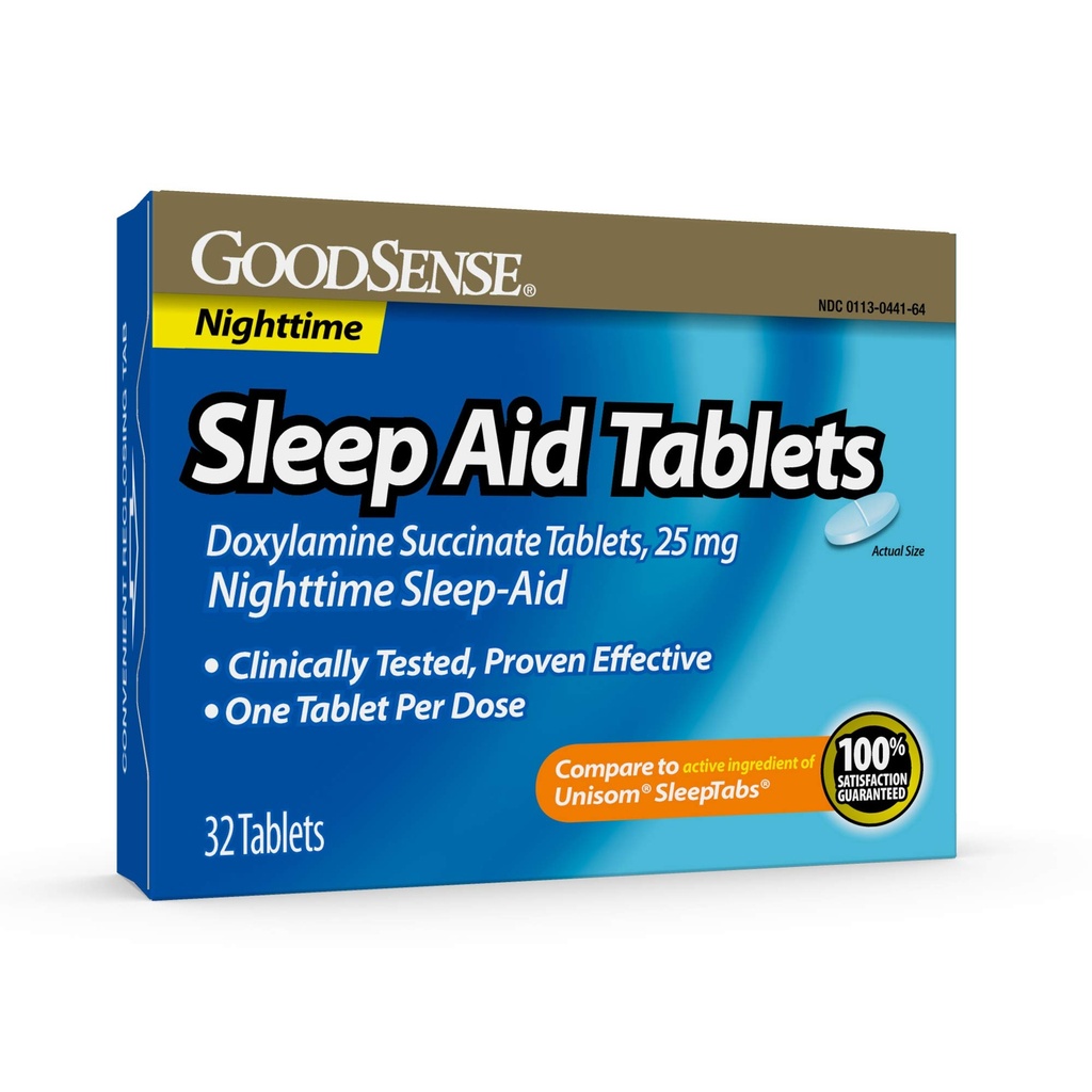 GoodSense Sleep Aid Doxylamine Succinate tablet, 25 mg, 32- count, Nighttime Sleep Aid to Help You Fall Asleep