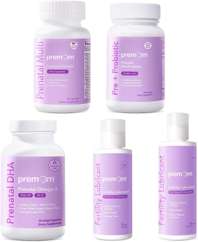 Premaja Multivitamin untuk Perempuan + Prenatal DHA Fish Oil + Prenatal Pra & Probility + Kesuburan Pribadi Lubricant untuk Konsep 2 & 4 Fl Oz
