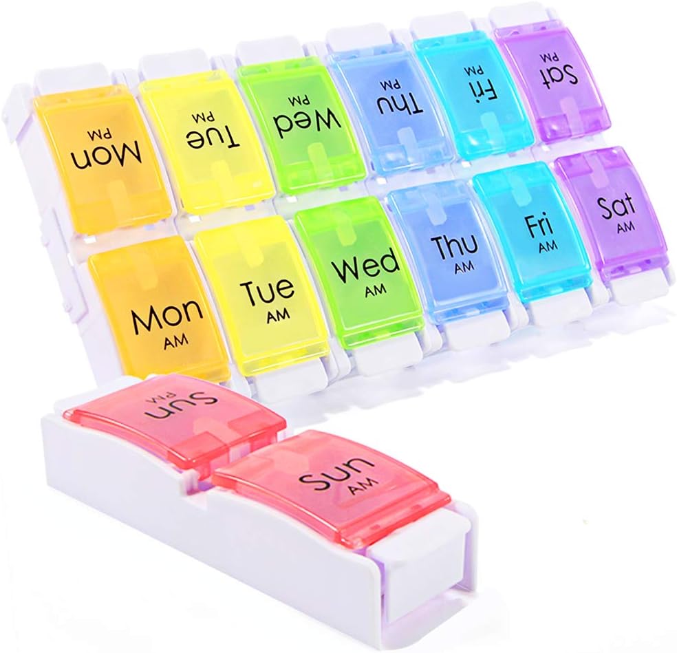 AM PM Pill Organizer 2 Kali sehari, SZREDU Pill Box 7 Day, Removable Daily Medicine Pill Organizer, Large Pil Cases Organizers 7 Day, Weekly Supplement Box and Organizer 2 Times per hari