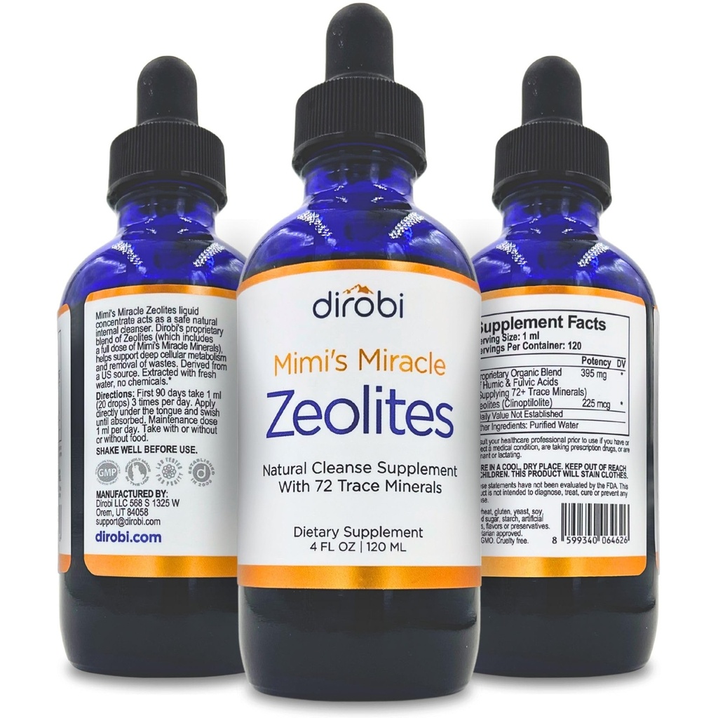 Mimi 's Mimi' s Micle Zeolites: Detox Metal Lewite Zeolite Deplement Drops with 70 Trace Mineces for Dewata & Anak-Anak - Mendukung Pemulihan Sel, Kesehatan Imune & Digetical Tract (4 Oz Bottle, Supply 60 Hari)