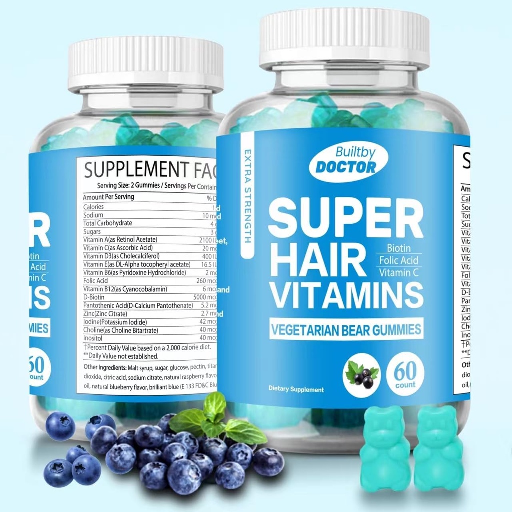 Super Biotin Gummies for Hair, Skin and Nails - Vegan Vitamin for Men & Women, Supports Faster Hair Growth and Stronger Nails - Extra Energy