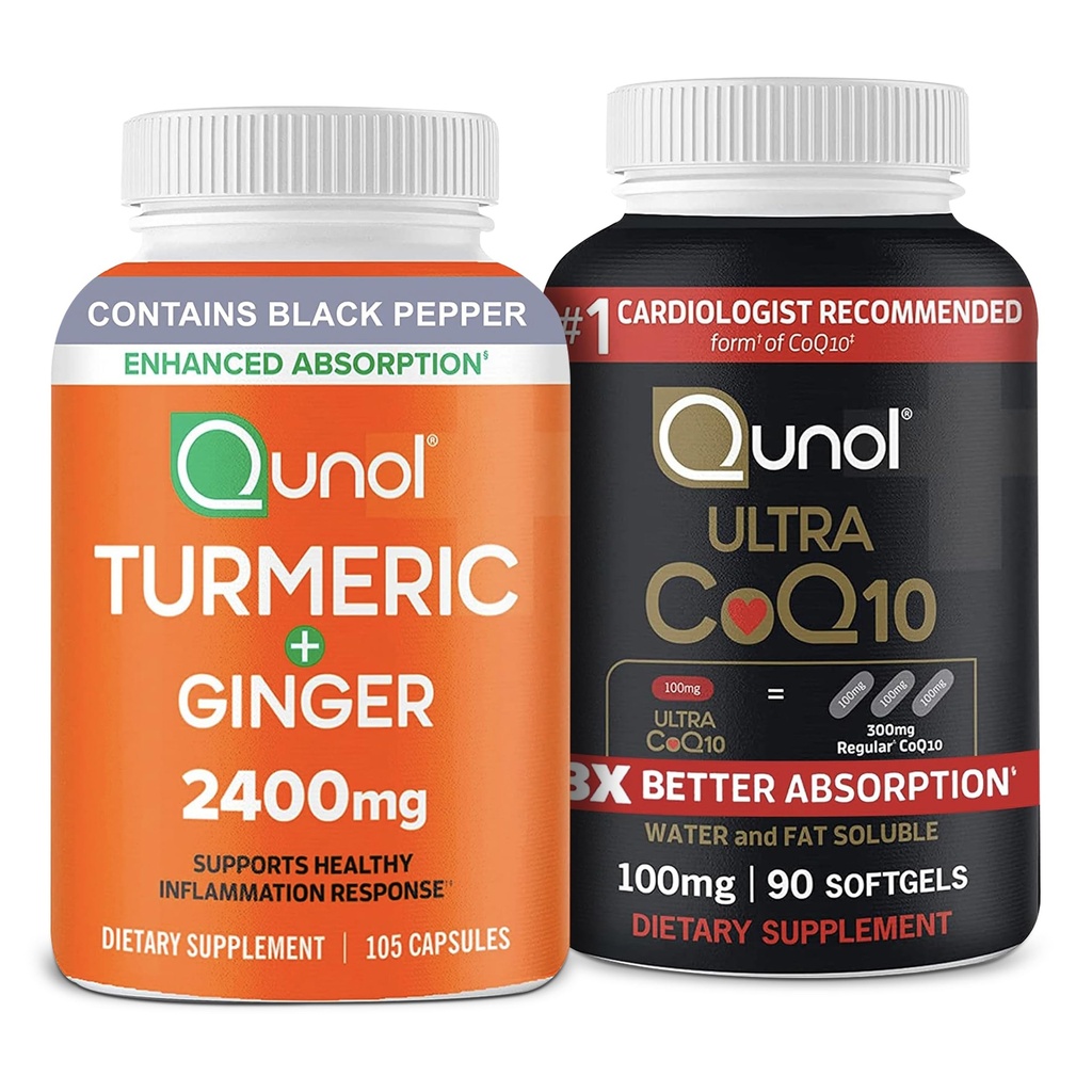 Quhol CoQ10 & Turmeric: Curcumin Turmeric, 2400mg, 105 Capsules & Ultra CoQ10 100mg, 90 Softgels