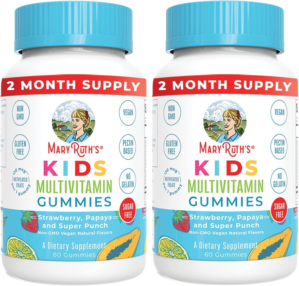 MaryRuth Organics Kids Multivitamin Gummies; 2 Month Supply 124; Sugar Free Angels 124; Anak-anak & Toddlers Ages 2 + 4; EsculVitamin C, D3, Zinc 124; 60 Count 124; 2 Paket