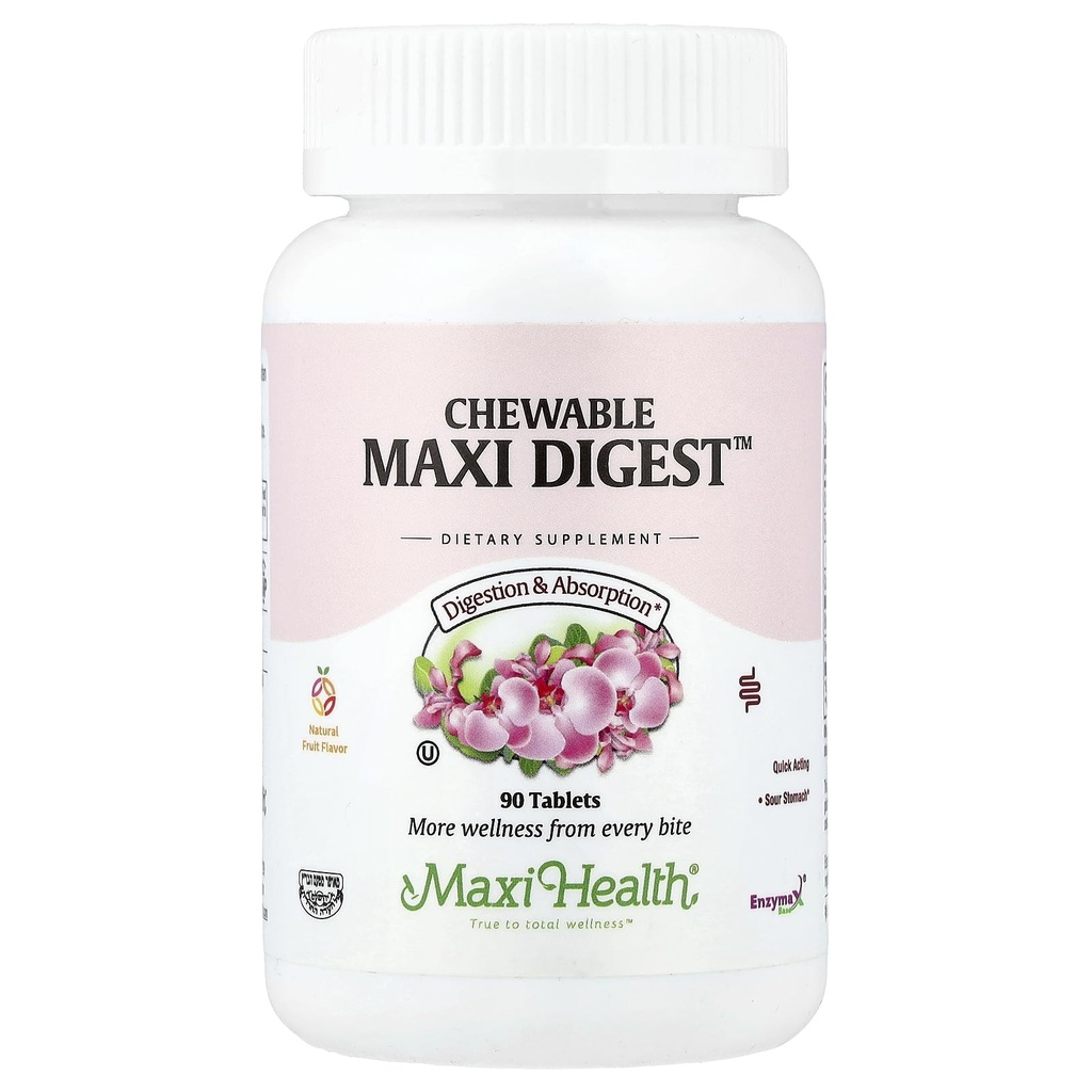 Maxi Health Chewable Digest - Natural Digetical Enzymes with Bromelain and Calcium- Quick- Acting - 90 Chewables - Kosher - Support Healthy Ditrable and Joint Comfort for Men & Women