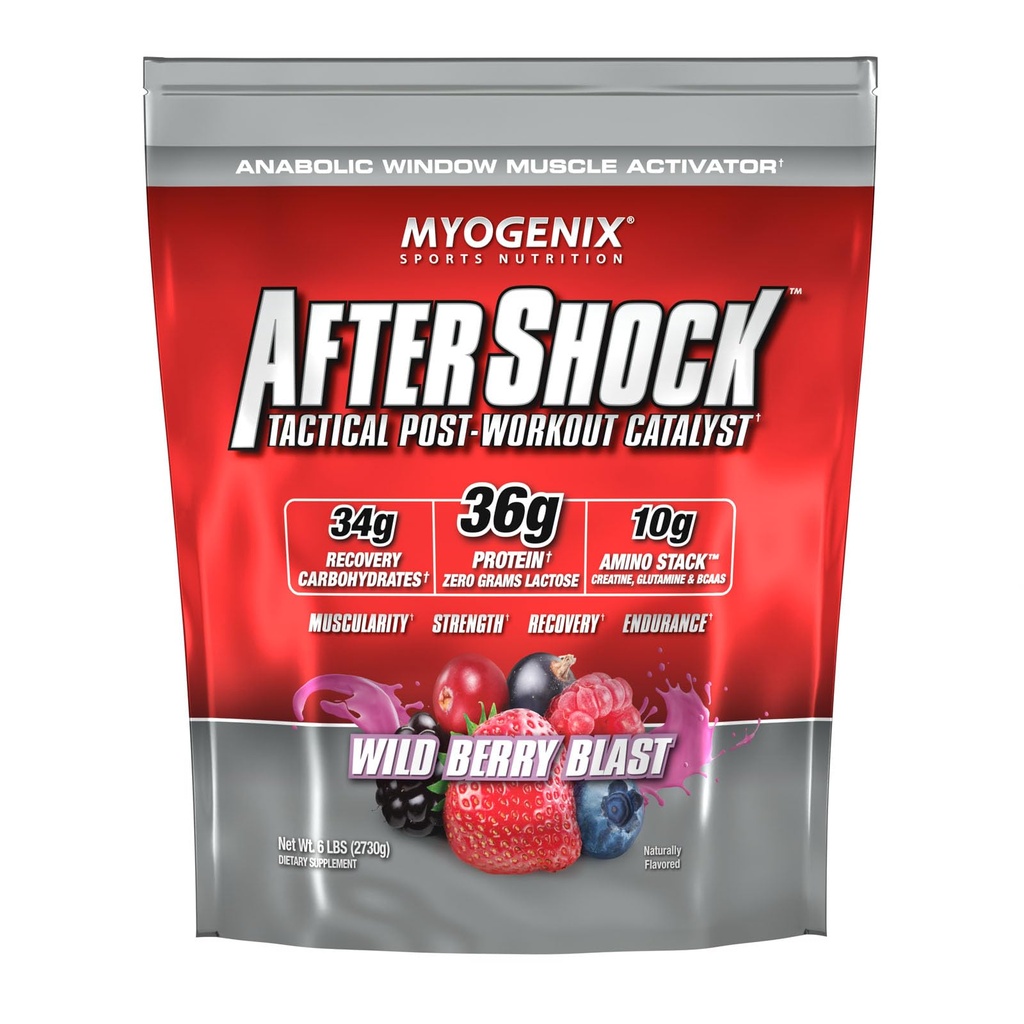 Myogenix Aftershock Post Workout - Muscle Growth Whein Powder - Speeds Up Muscle Growth and Recovery - Support Joint Health and Replenishes Glycogen - Wildberry Blast, 6 pon