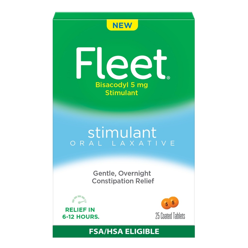 Fleet Oral Laxative Tablet untuk Pelepasan Semalaman untuk Orang Dewasa, Stimulant Laxative, 25 Count