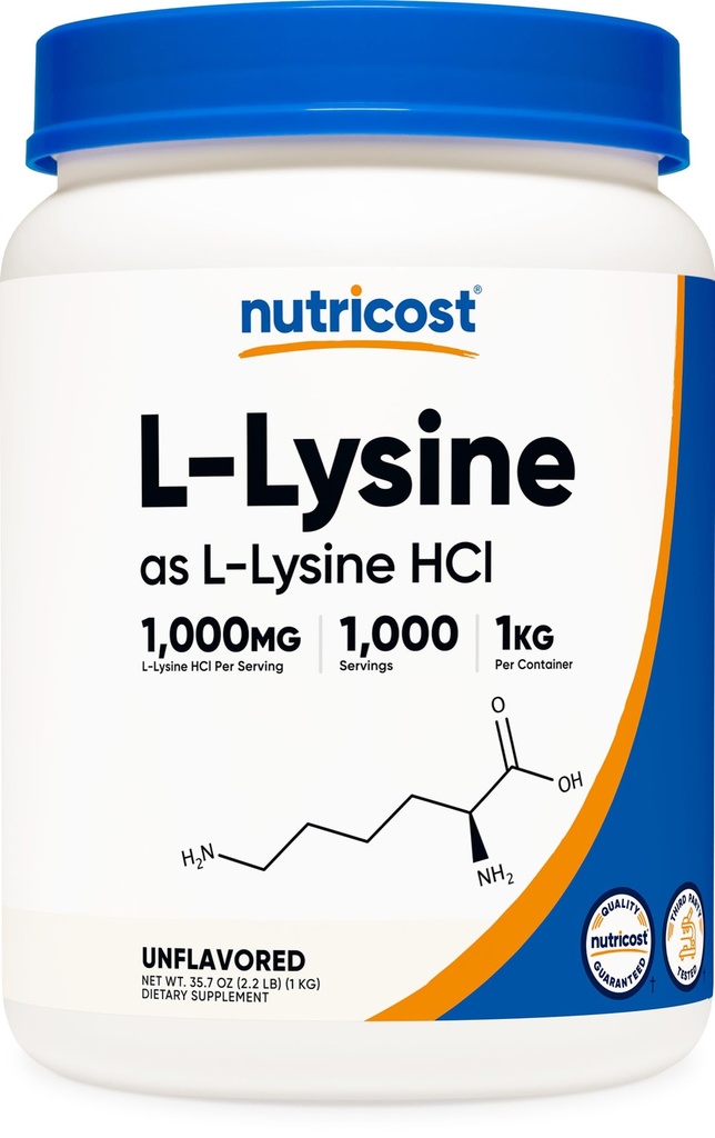 Nutricost L- Lysine powder 1KG (2.2lbs) - Pure L-Lysine, Non-GMO, Gluten Free