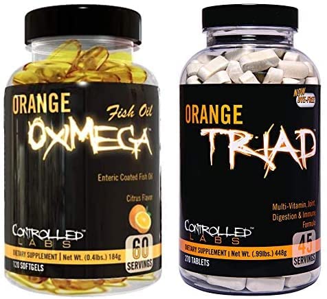 CONTROLLED LABS Overall Health Bundle, 45 Servis Orange Triad, 120 Orange Oximega Fish Oil, Pembangunan Otot dan Pemulihan untuk Pria dan Wanita