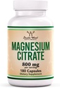 Magnesium Citrate 800mg, 180 Capsules, Distoling & Constipation Support, Vegan Safe, Non-GMO, Double Wood Suplemen