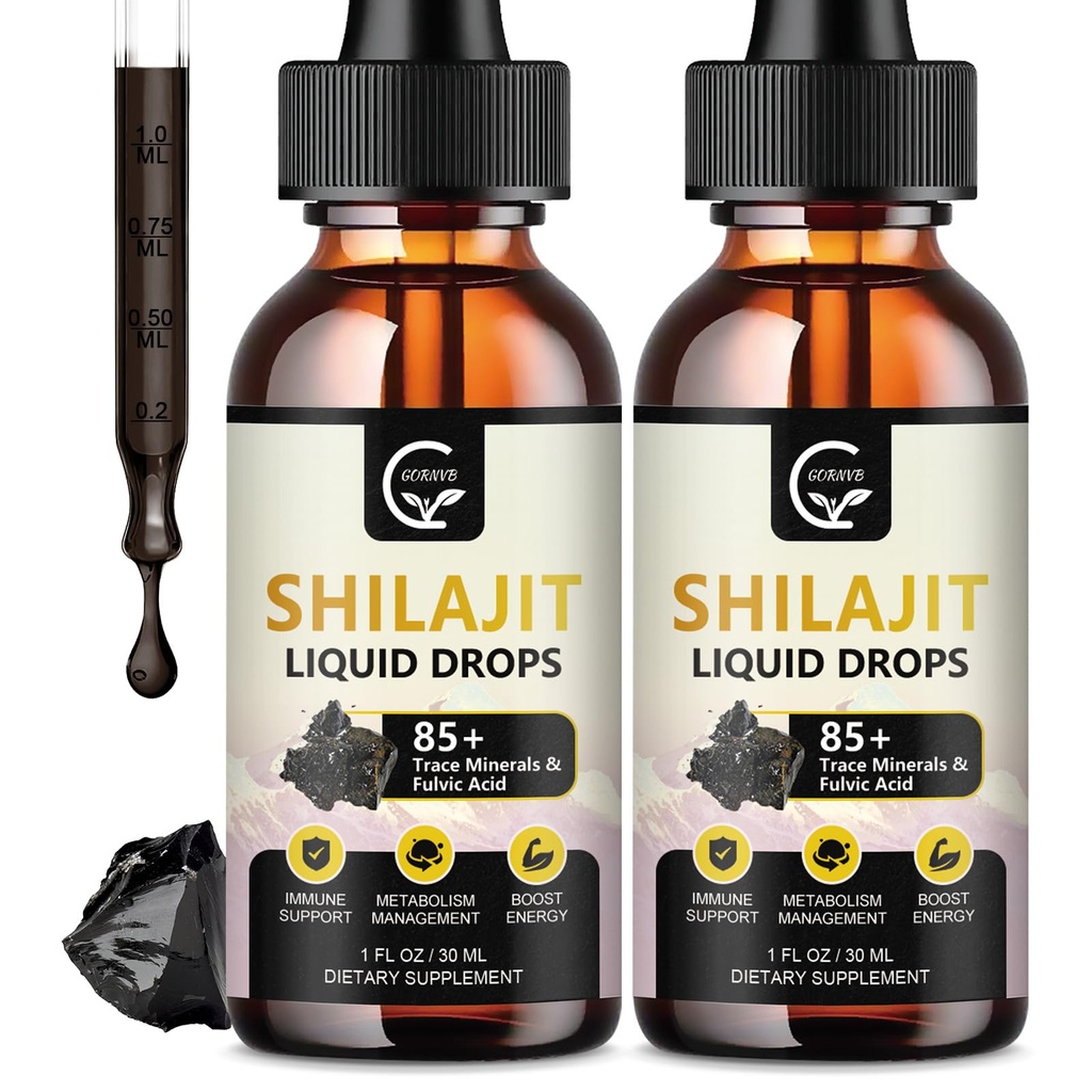 (2-Pack) Potency Tinggi Shilajit Pure Hilayan Liquid Application, Shilajit Resin Drop for Men & Women, Max Potency 85 + Clean Trace Mineces & Fulvic Acid for Energy, Metabolisme & Imune Support