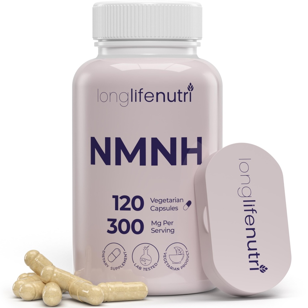 LongLifeNutri NMNH 300mg (Dihydronictaminamide Mononucleotide) - 120 Vegan Kapsules, Persediaan Bulan, NMN Alternatif, Tambahan NAD untuk Energi & Longevity, Lab Test, Dibuat di Amerika Serikat
