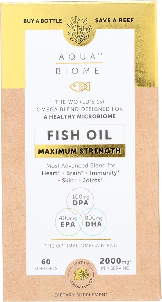 Enzymedica Aqua Biome, Maximum Kekuatan, Lemon, Omega 3 Minyak Ikan, 60 Softgels