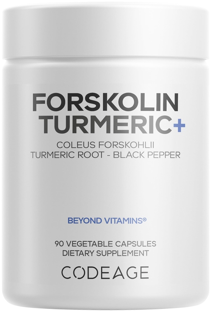 Codeage Forskolin, Murni Forskolin + Organic Turmeric Root Pounder, 95% Curcuminoids + Bioperine Black Pepper - 20% Standardisasi Coleus Forskohli Tambahan - Non-GMO - 90 Capsules