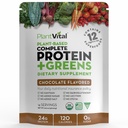 Plantvital Vegan Powder Plander Powder, Powder Chopper Organik 24g / 0g Sugar, 12 Superfood, Vegies, Progine, Raw Cocoa, Kale, Beets, Spirulina, Pea, Gluten- Free, Keto- Friendly, 16oz
