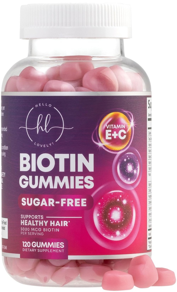 Vitamin Gummy dengan Biotin 5000 mcg - Pertumbuhan Rambut Dukungan dengan Vitamin E & C untuk Thicker, Lebih Kuat & Rambut Cantik - Rambut Skin dan Nails Vitamin Bagi Perempuan, Non- GMO, Gluten Bebas - 120 Gummi