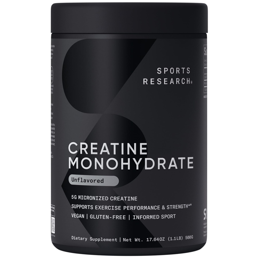 Sports Research Creatine Monohydrate - Gain Lean Muscle, Impprove Performance and Power and Dukung Workout Recovery * - 5 g Micronized Creatine - 17.64 oz