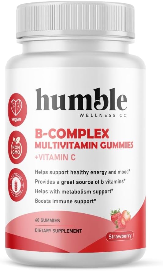 B-Complex Multivitamin Gummies + Vitamin B12, B7, B6, B3, B5, B9. Dukung Energi dan Mood, Dukungan Metabolisme, Dukungan Imunitas, Gluten Bebas, Non GMO, Vegan, 30 Servis
