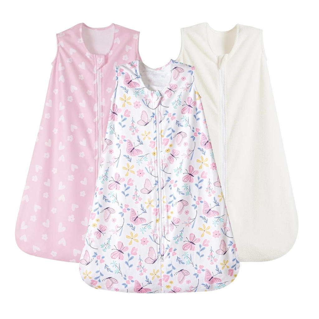 PHF 3 Pack Warm Micro- Fleece Baby Sleece Sack 6-12 Bulan, Sela Baby Wearable Blanket, 2-Way Zipper Sleep Bags, Comfy Toddler Sack for Girls, Medium Size, Butterfly