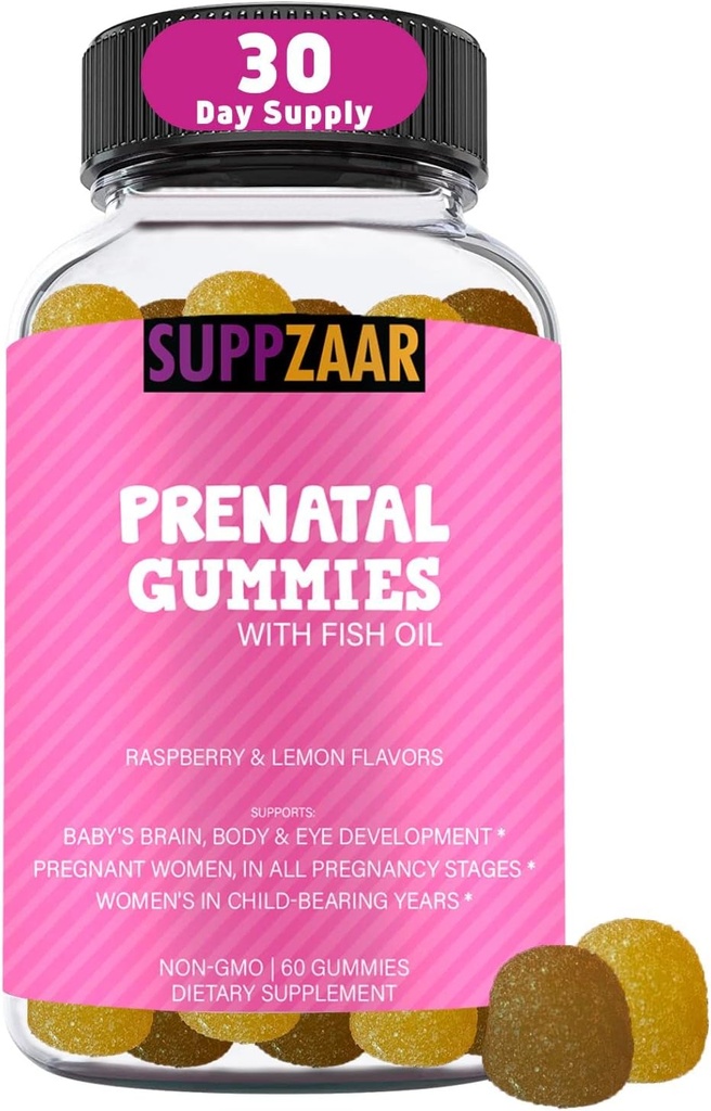 Prenatal Vitamin Gummies dengan DHA, Folic Acid, Fish Oil, Iodin, Biotin A C D D E B6 B12 - lezat Prenatal Vitamin untuk mendukung Women Kesehatan dan Wellness - 60 Gummi