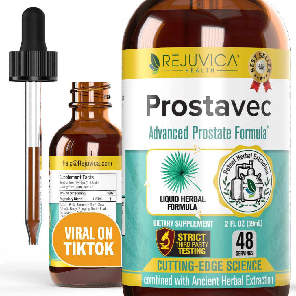 Prostavec Advanced Prostate Suppplement - Formula Liquid for Faster Absorpsi with Pygeum, Saw Palmetto, Shinging Nettle + Turmeric & Damiana - Vegan, Non-GMO - 2 fl oz