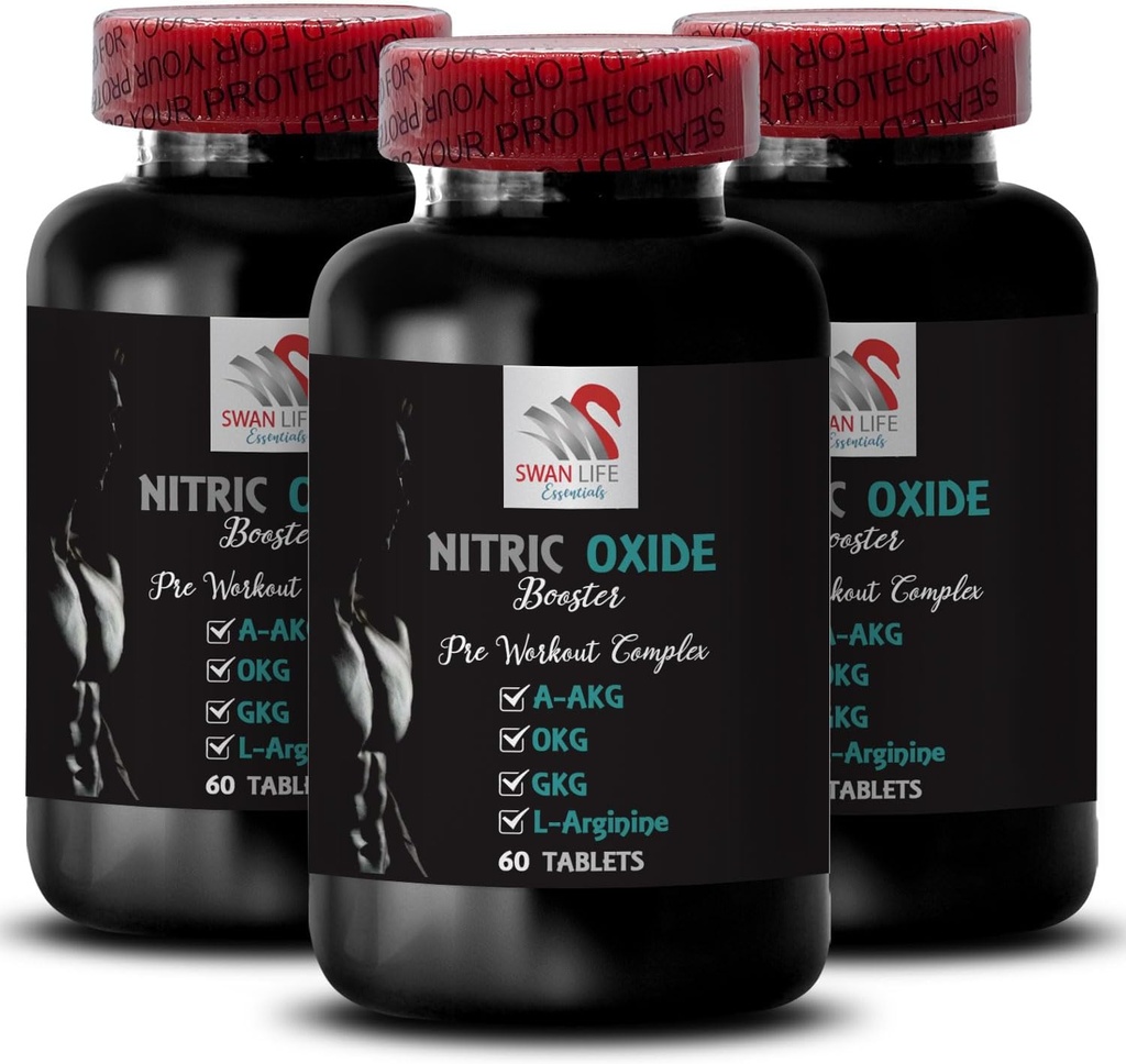 Suplemen olahraga - NITRIC OXIDE BOOSTER - nitrat oksida suplemen untuk pria, nitrat oksida suplemen, stamina, daya tahan tubuh, dukungan olahraga, energi kebugaran 3 Botol 180 Tab