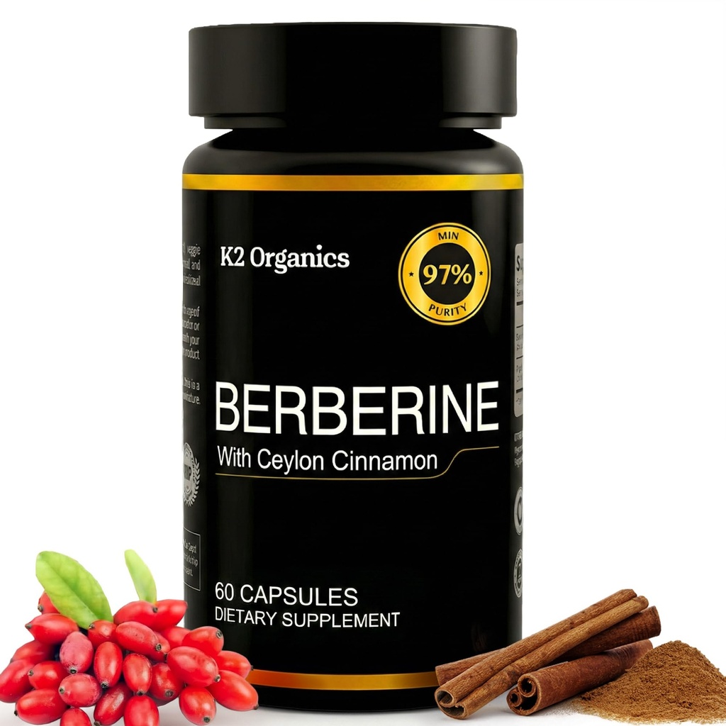 Berberin dengan Cinnamon Ceylon 1200 mg (60 Kapsul) - 97% Purity- None-GMO, Gluten- Free, Buruh-Tested Vegan Berberine Suplemen