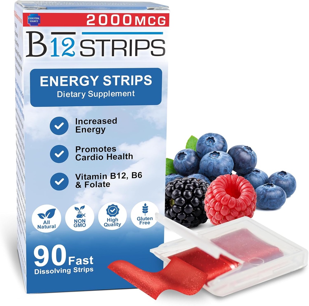 Sumber Escalycobalamin 2,000 mcg Methylcolamin Vitamin B12 Sublingual Energy Strips 124; Biotin, B6, 5- MTHF L- Methylfolate 124; Sublingual B12 Vitamin, Flincule Energy, Brain Health, Nerve Fungsi - 90 Strips
