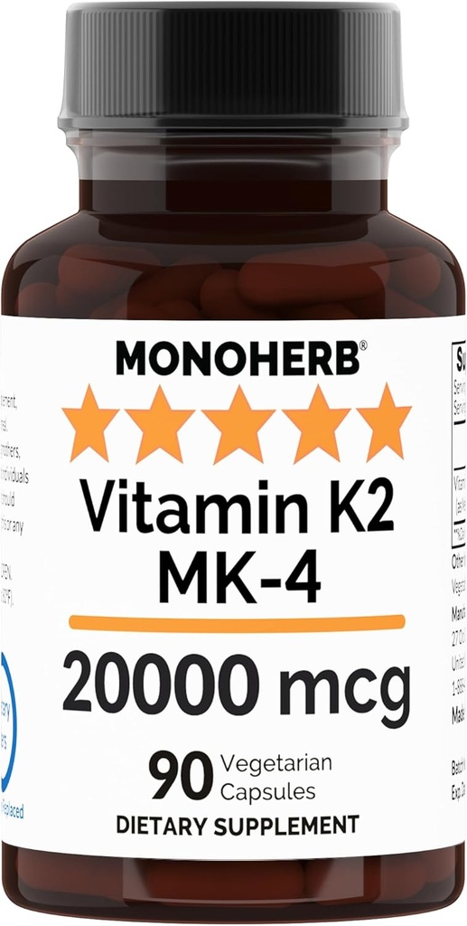 MONOHERB Vitamin K2 sebagai Menatetrenone MK-4 200000 mcg per Capsule - 90 Veg Capsules