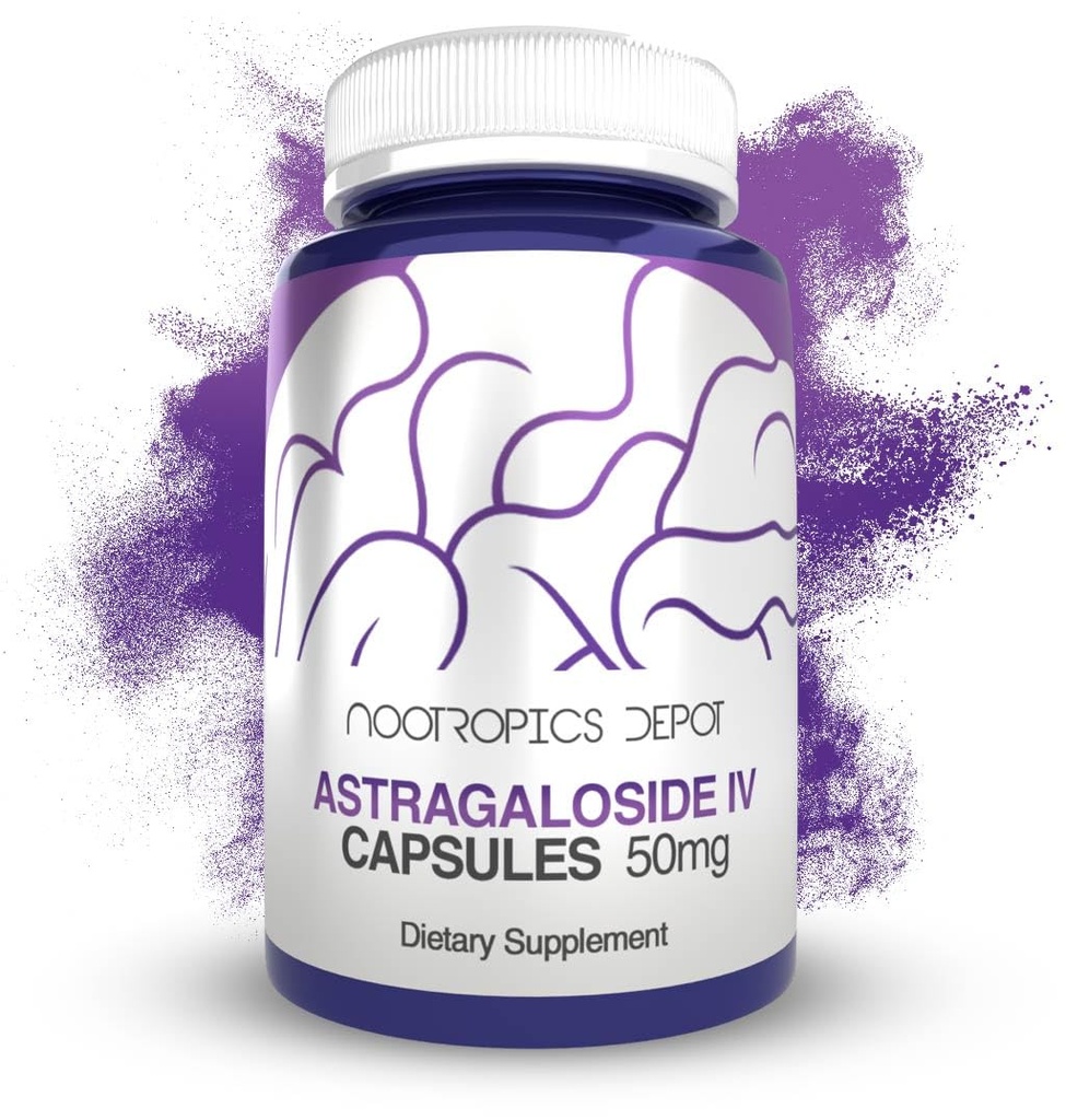 Nootropics Depot Astragaloside IV Capsules 126; 50mg 124; Astragalus membranaceus 124; 30 Count 124; Neuroprotective, Imune Support, Lengthens Telemeres