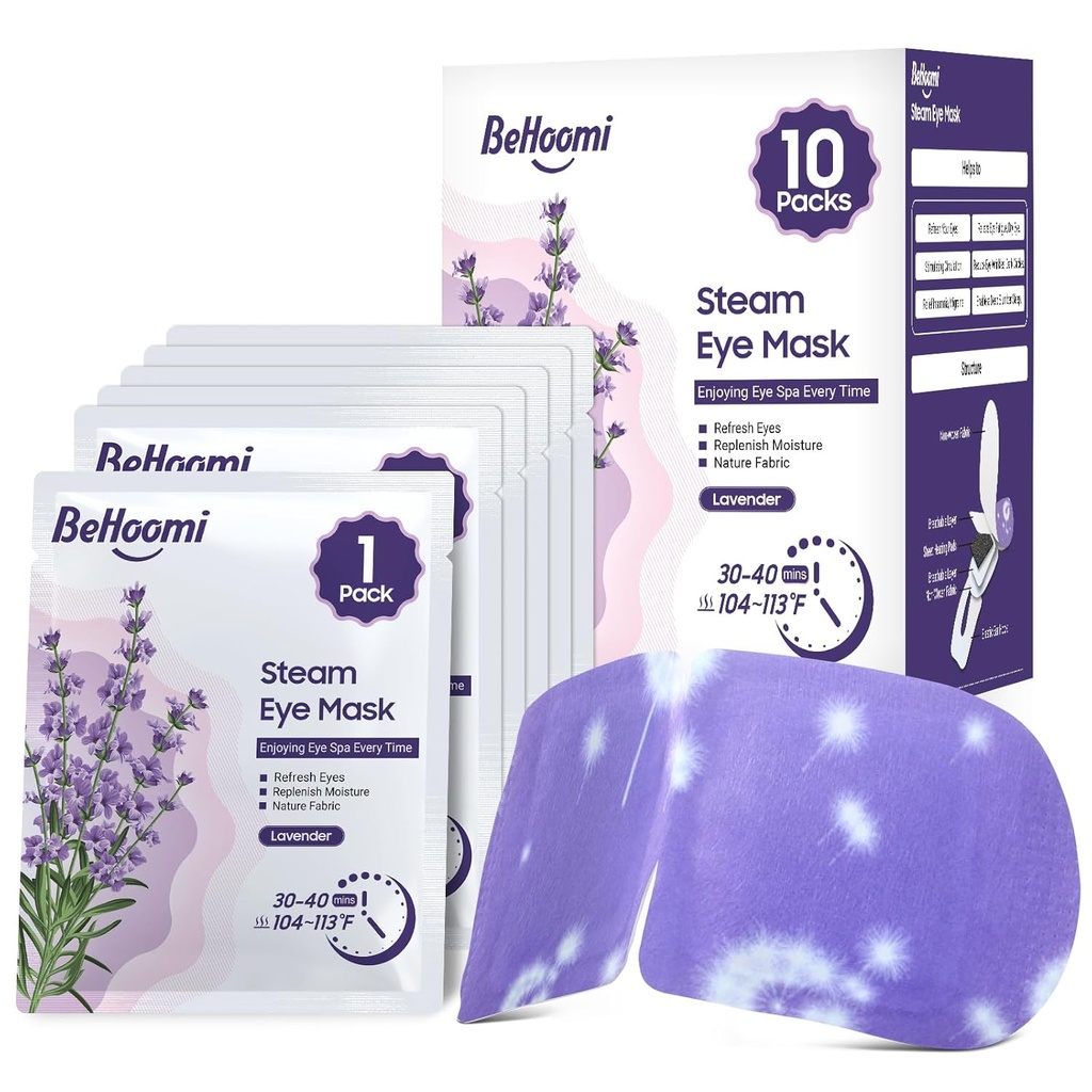 Steam Eye Mask, 10 Packs Heated Eye Mask, Self Haating SPA Warm Compress for Eyes Sleep Mask, Soothing Moist Heat Eye Masks, Travel Essensial & Relaxation Gifts (Lavender Scent)