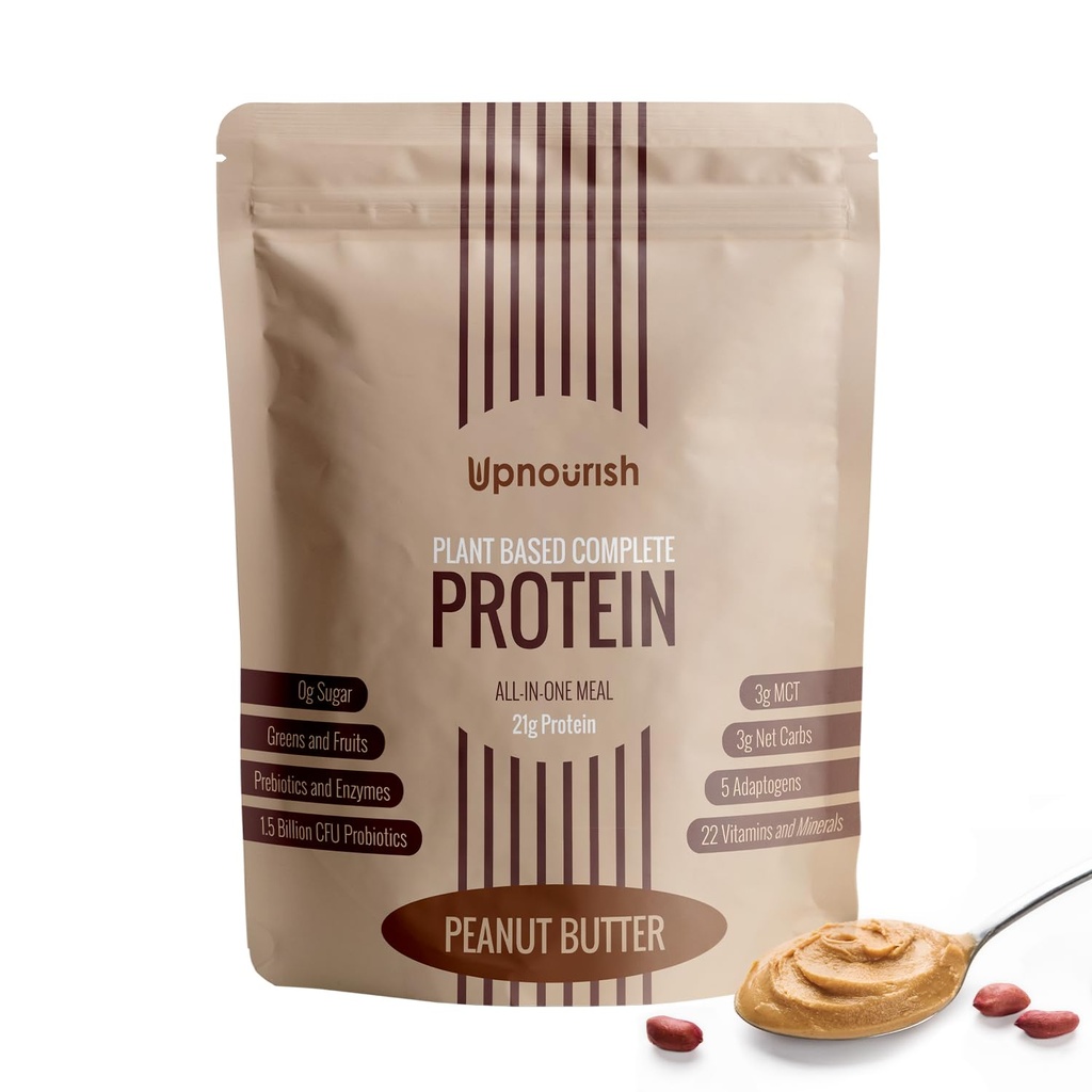 UpNfeating Peanut Butter Vegan Powder 54 Superfood Powder, 1.5 Milyar CFU Progories 21g Plant Based Protein, No Sugar No Dairy No GMO Dairy Free, Meal Replacement Shake Keto- Friendly Lower -Carb Diet, 15 Pegawai