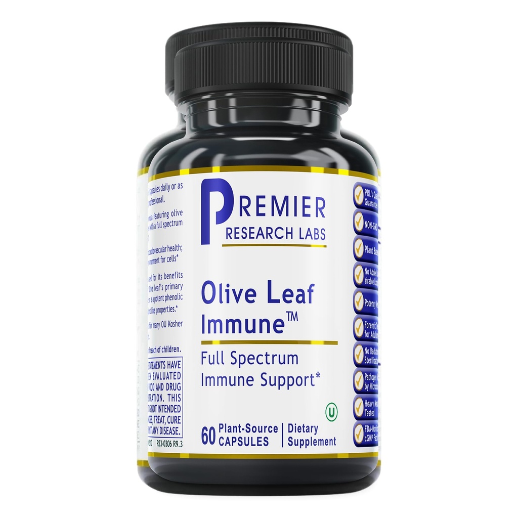 Premier Research Labs Olive Leaf Imune - Zaitun Leaf Extract Capsules, The Olive Leaf Pills with Phytonutrient Oleuropeinm, Herbal Suplemen untuk Dukungan Kesehatan Ammune & Heart - 60 Vegetarian Capsules