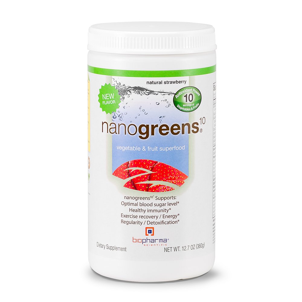 BioPharma Scientific NanoGreens Superfood Powder - Fruits & Vegetables, Antioksidants & Progories for Energy, Dibuble & Imune Dukungan - 30 Servis, Strawberry Flavor