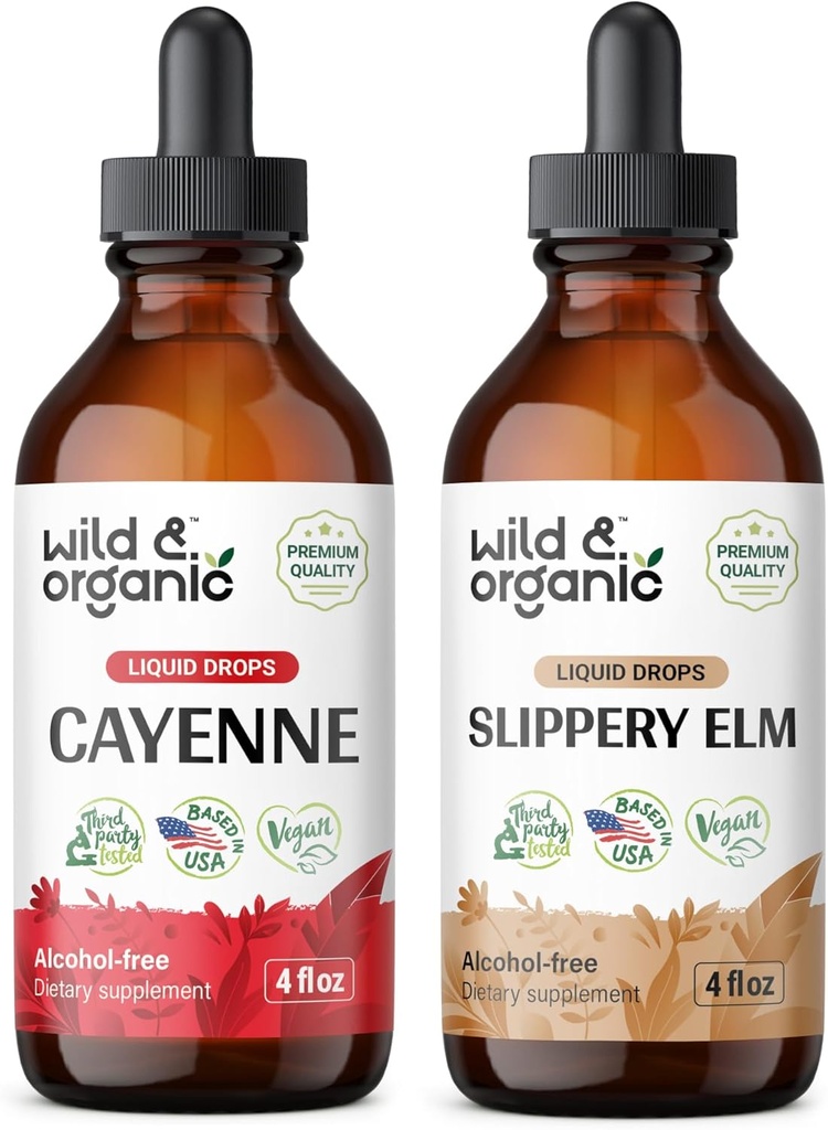 Wild & Organic Cayenne Pepper Ticture 4 fl oz & Slippery Elm Tincture 4 fl oz