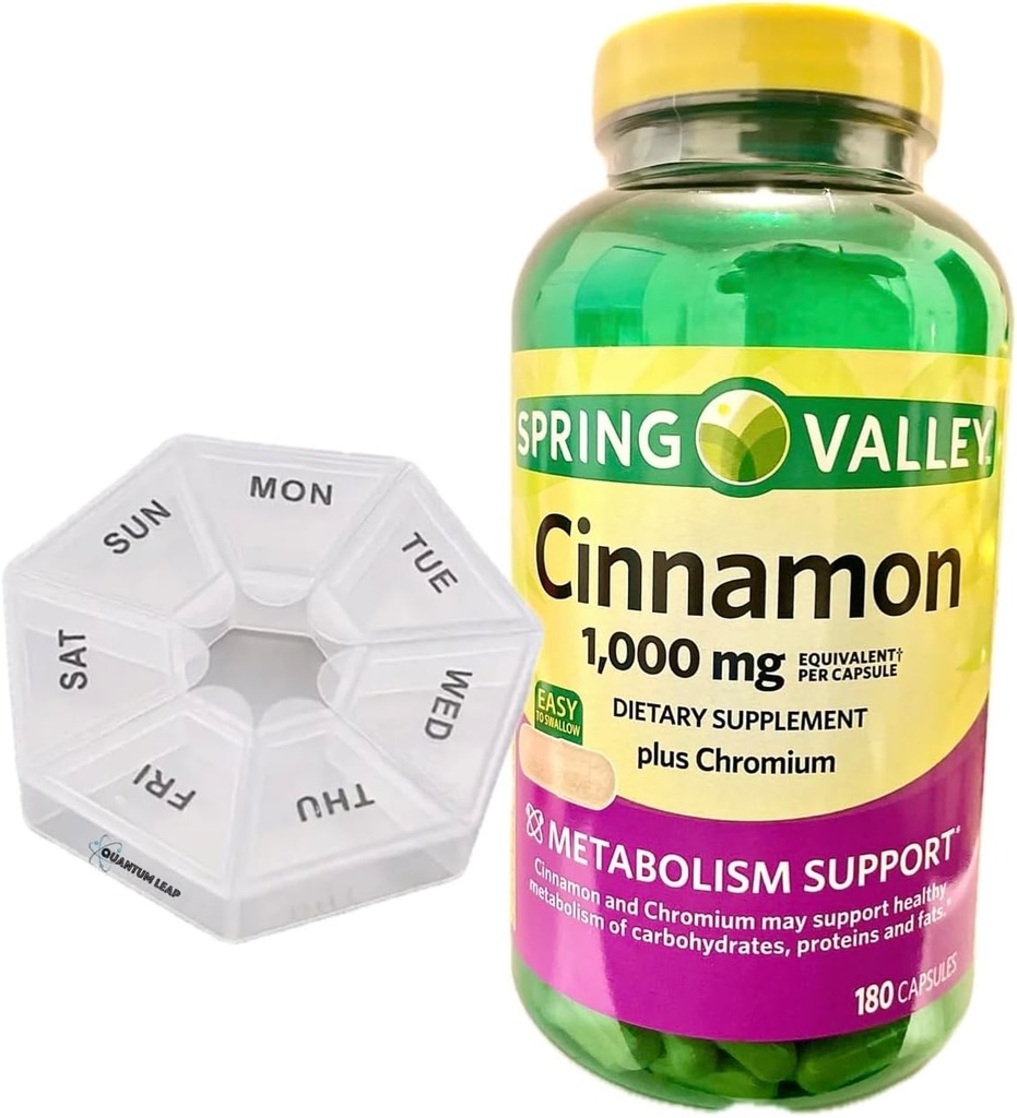 Weekly Pill Organizer, termasuk Spring Valley Cinnamon 1.000 mg, Dietary Suplemen, 180 Kapsul.