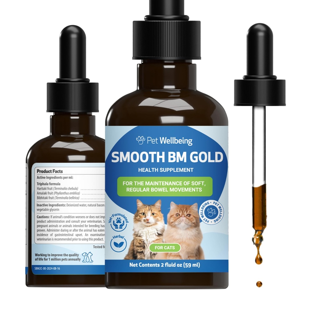 Pet Wellsing Smooth BM Gold for Cats - Lembahan Sembelit Lembut untuk Jaringan - Suplemen Herbal Alam 2 oz (59 ml)